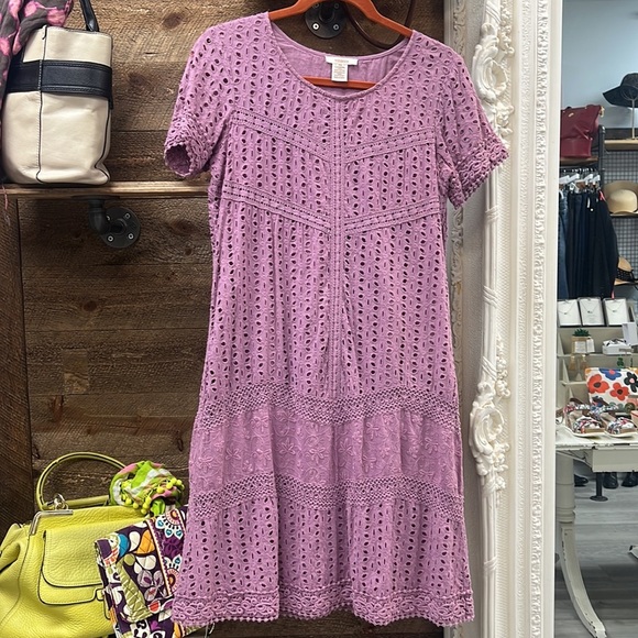 Sundance Eyelet Embroidered Cotton Dress – Size P6 – Purple - Picture 2 of 8